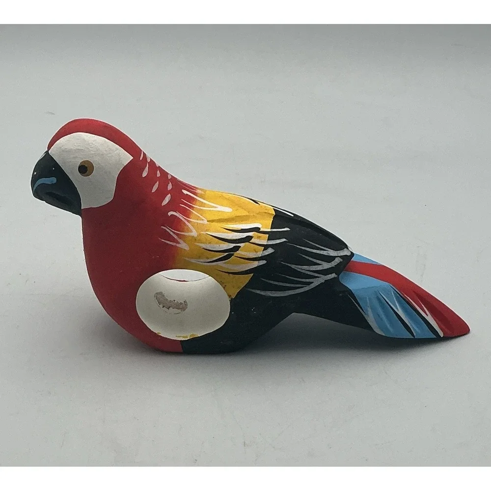 Vintage Wood Parrot Napkin Rings Hand Carved Painted Tropical Tiki Set 6